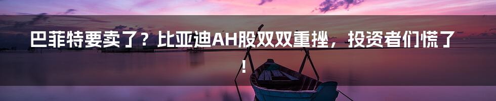 巴菲特要卖了?比亚迪AH股双双重挫,投资者们慌了!