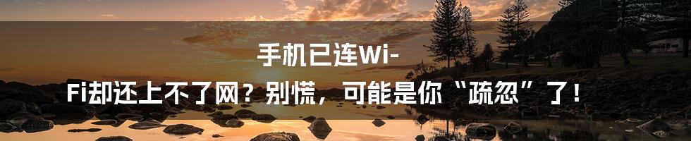 手机已连Wi-Fi却还上不了网？别慌，可能是你“疏忽”了！