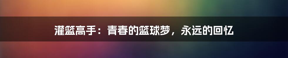 灌篮高手:青春的篮球梦,永远的回忆