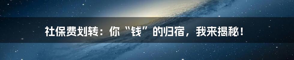 社保费划转：你“钱”的归宿，我来揭秘！