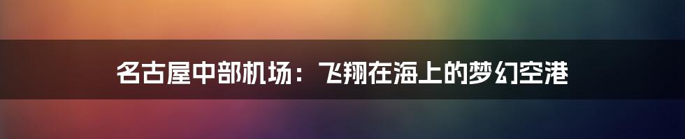 名古屋中部机场:飞翔在海上的梦幻空港