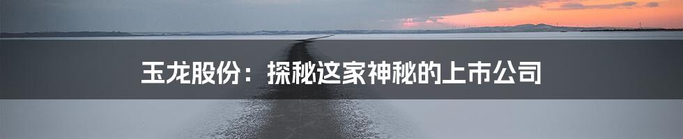 玉龙股份:探秘这家神秘的上市公司