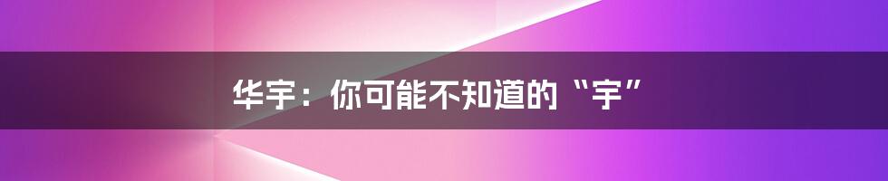 华宇:你可能不知道的“宇”