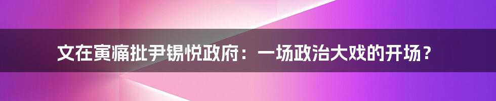 文在寅痛批尹锡悦政府:一场政治大戏的开场?