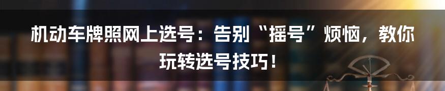 机动车牌照网上选号:告别“摇号”烦恼,教你玩转选号技巧!
