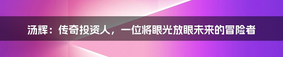 汤辉:传奇投资人,一位将眼光放眼未来的冒险者