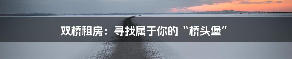 双桥租房：寻找属于你的“桥头堡”