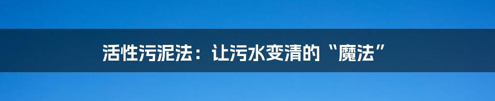 活性污泥法:让污水变清的“魔法”