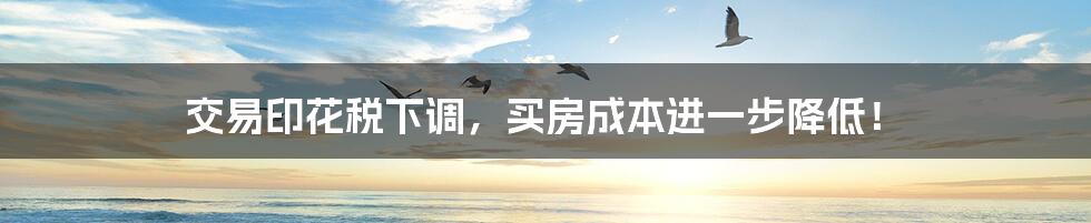 交易印花税下调,买房成本进一步降低!