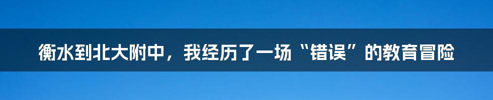 衡水到北大附中，我经历了一场“错误”的教育冒险