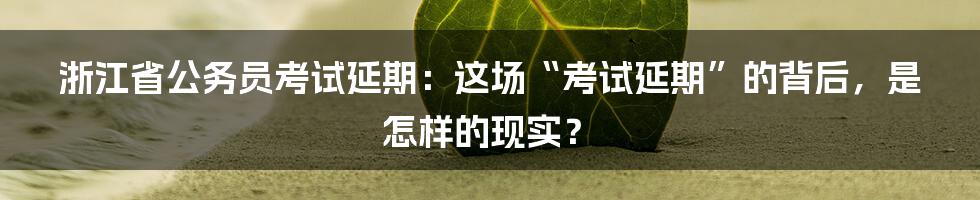 浙江省公务员考试延期:这场“考试延期”的背后,是怎样的现实?