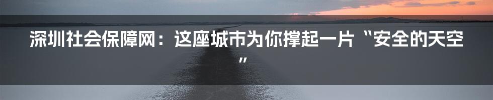 深圳社会保障网：这座城市为你撑起一片“安全的天空”