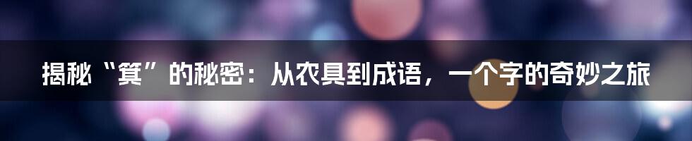 揭秘“箕”的秘密:从农具到成语,一个字的奇妙之旅