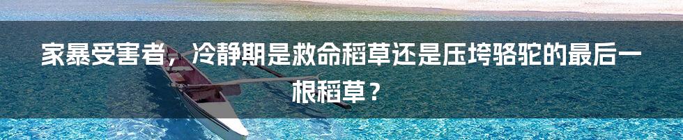 家暴受害者,冷静期是救命稻草还是压垮骆驼的最后一根稻草?