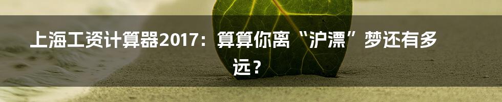 上海工资计算器2017:算算你离“沪漂”梦还有多远?