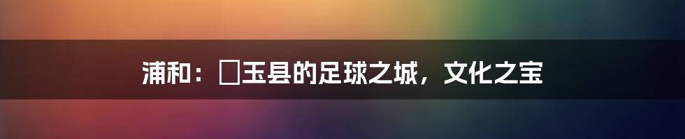 浦和：埼玉县的足球之城，文化之宝