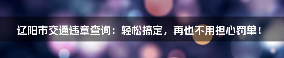 辽阳市交通违章查询:轻松搞定,再也不用担心罚单!