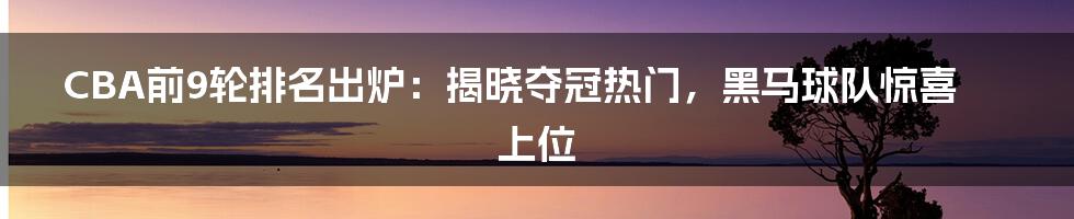 CBA前9轮排名出炉:揭晓夺冠热门,黑马球队惊喜上位