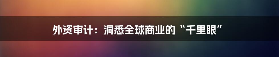 外资审计:洞悉全球商业的“千里眼”