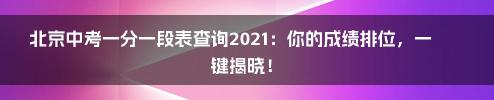 北京中考一分一段表查询2021：你的成绩排位，一键揭晓！