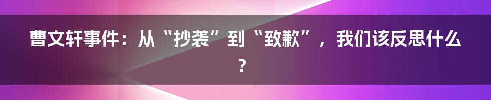 曹文轩事件:从“抄袭”到“致歉”,我们该反思什么?