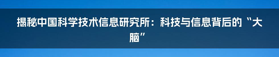 揭秘中国科学技术信息研究所:科技与信息背后的“大脑”