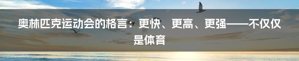 奥林匹克运动会的格言：更快、更高、更强——不仅仅是体育