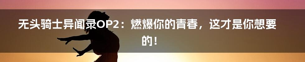 无头骑士异闻录OP2:燃爆你的青春,这才是你想要的!