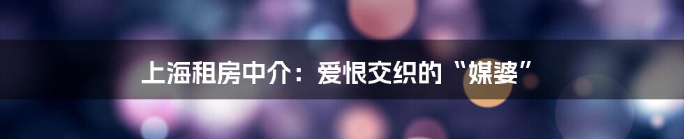 上海租房中介：爱恨交织的“媒婆”