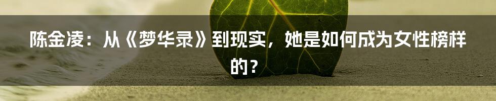 陈金凌:从《梦华录》到现实,她是如何成为女性榜样的?
