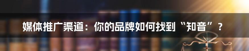 媒体推广渠道:你的品牌如何找到“知音”?
