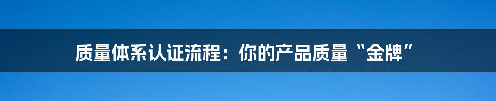 质量体系认证流程:你的产品质量“金牌”