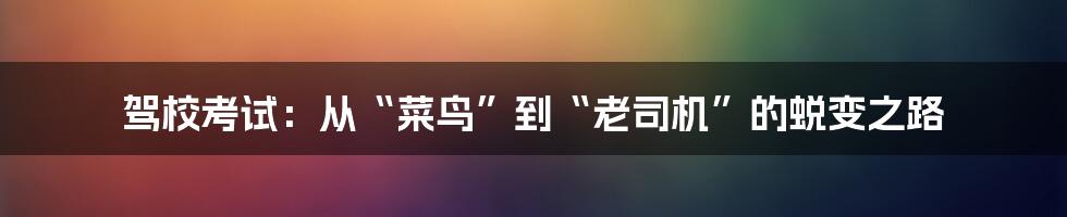 驾校考试:从“菜鸟”到“老司机”的蜕变之路