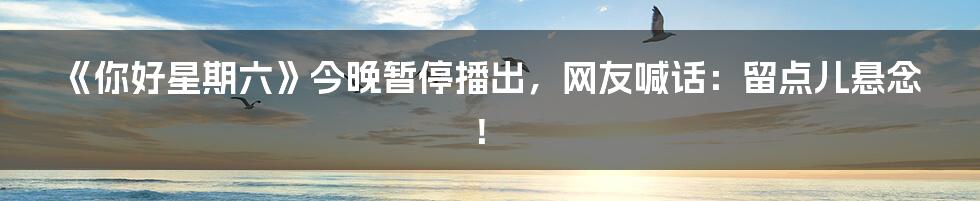 《你好星期六》今晚暂停播出,网友喊话:留点儿悬念!