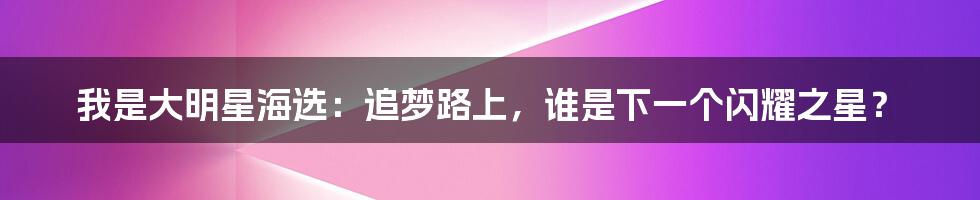 我是大明星海选：追梦路上，谁是下一个闪耀之星？