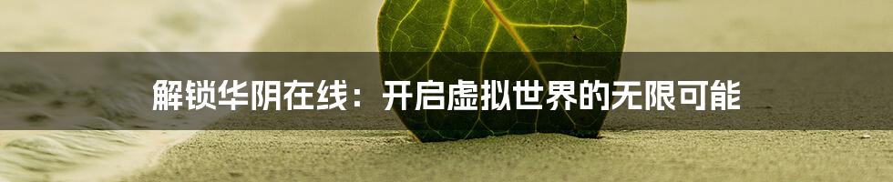 解锁华阴在线:开启虚拟世界的无限可能
