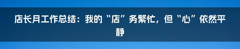 店长月工作总结:我的“店”务繁忙,但“心”依然平静