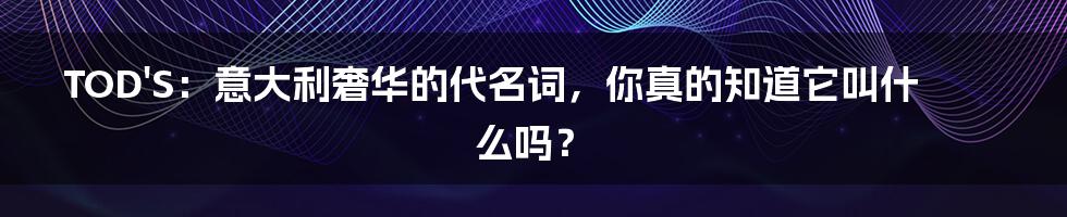 TOD'S:意大利奢华的代名词,你真的知道它叫什么吗?
