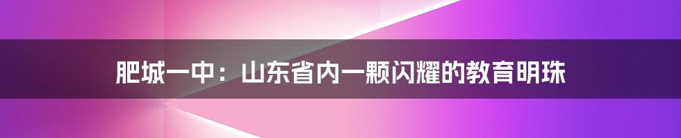 肥城一中：山东省内一颗闪耀的教育明珠