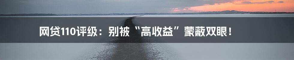网贷110评级:别被“高收益”蒙蔽双眼!