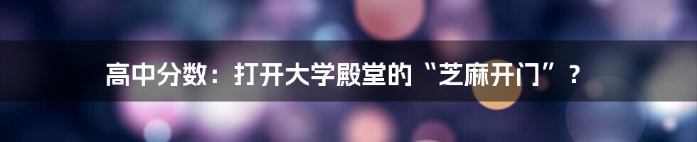 高中分数：打开大学殿堂的“芝麻开门”？