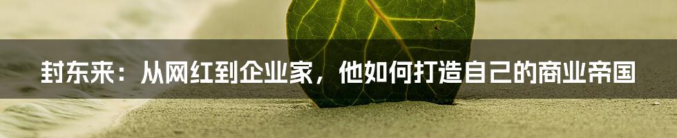 封东来:从网红到企业家,他如何打造自己的商业帝国
