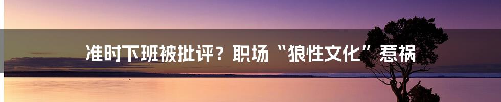 准时下班被批评?职场“狼性文化”惹祸