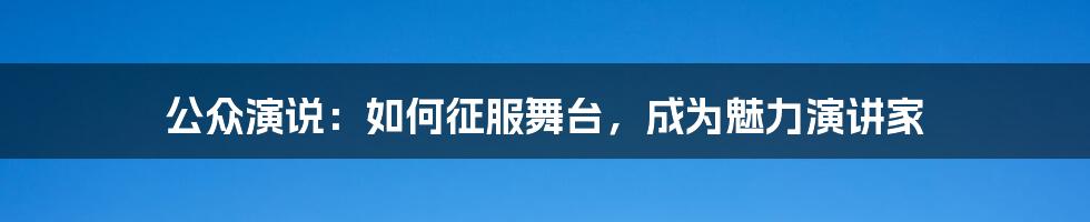 公众演说:如何征服舞台,成为魅力演讲家