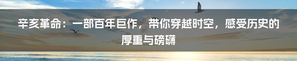 辛亥革命：一部百年巨作，带你穿越时空，感受历史的厚重与磅礴