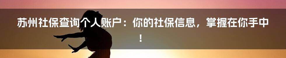 苏州社保查询个人账户：你的社保信息，掌握在你手中！