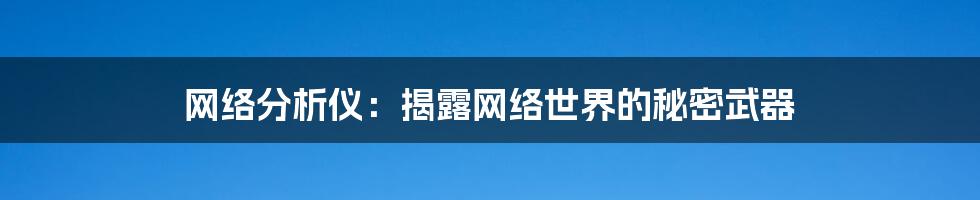 网络分析仪:揭露网络世界的秘密武器