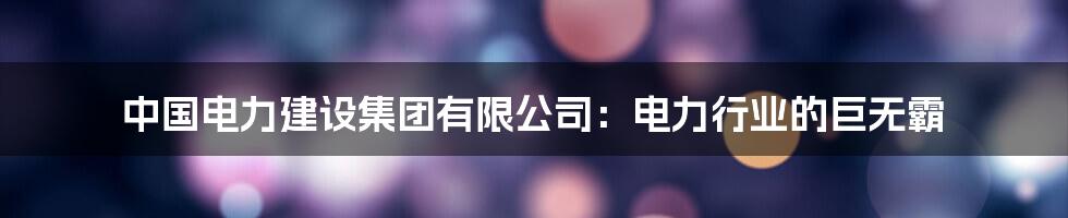 中国电力建设集团有限公司:电力行业的巨无霸