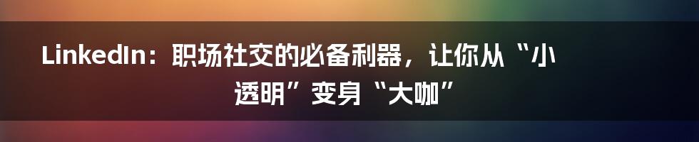 LinkedIn:职场社交的必备利器,让你从“小透明”变身“大咖”