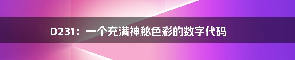 D231:一个充满神秘色彩的数字代码